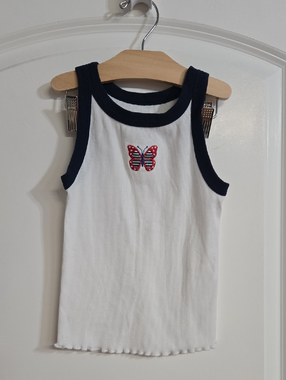Celebrate! White & Navy Butterfly Tank Top for Kids S (6/6×)